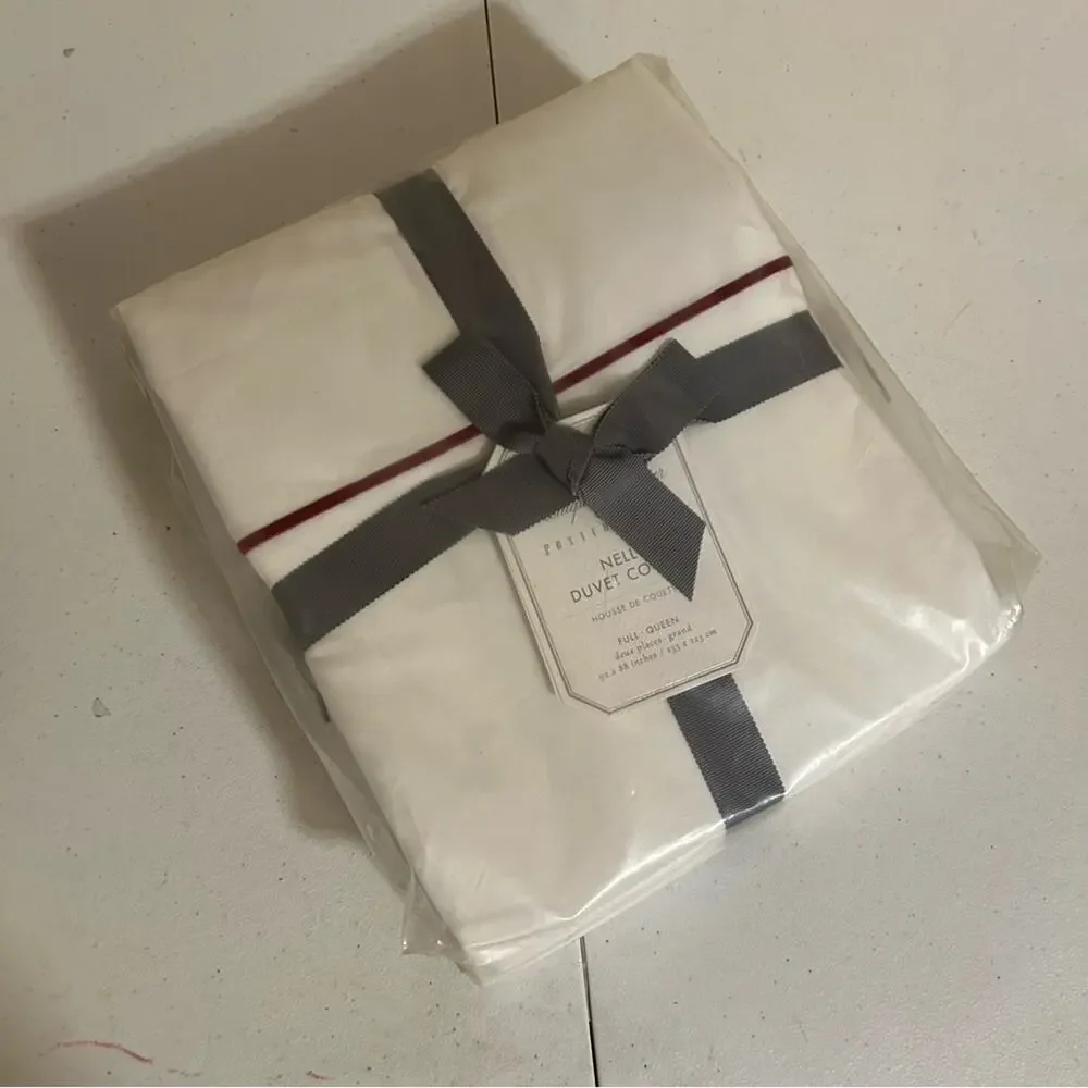 Monique Lhuillier x Pottery Barn Nell Embroidered Bow Duvet Cover Full Queen NEW